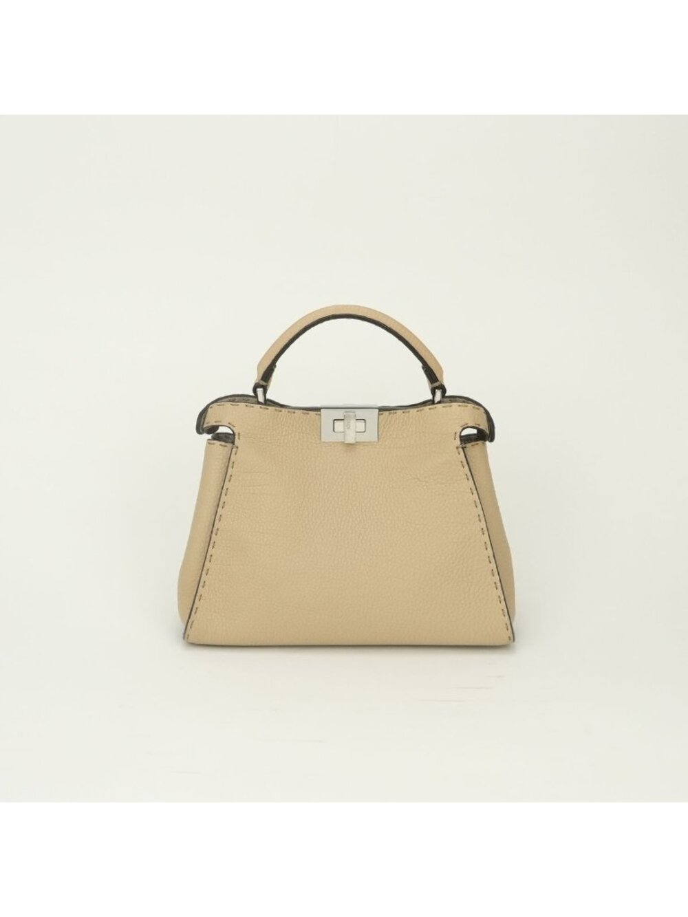 Fendi Peekaboo Essential Selleria Tote Shoulder Bag Leather Beige Silver 2-Way